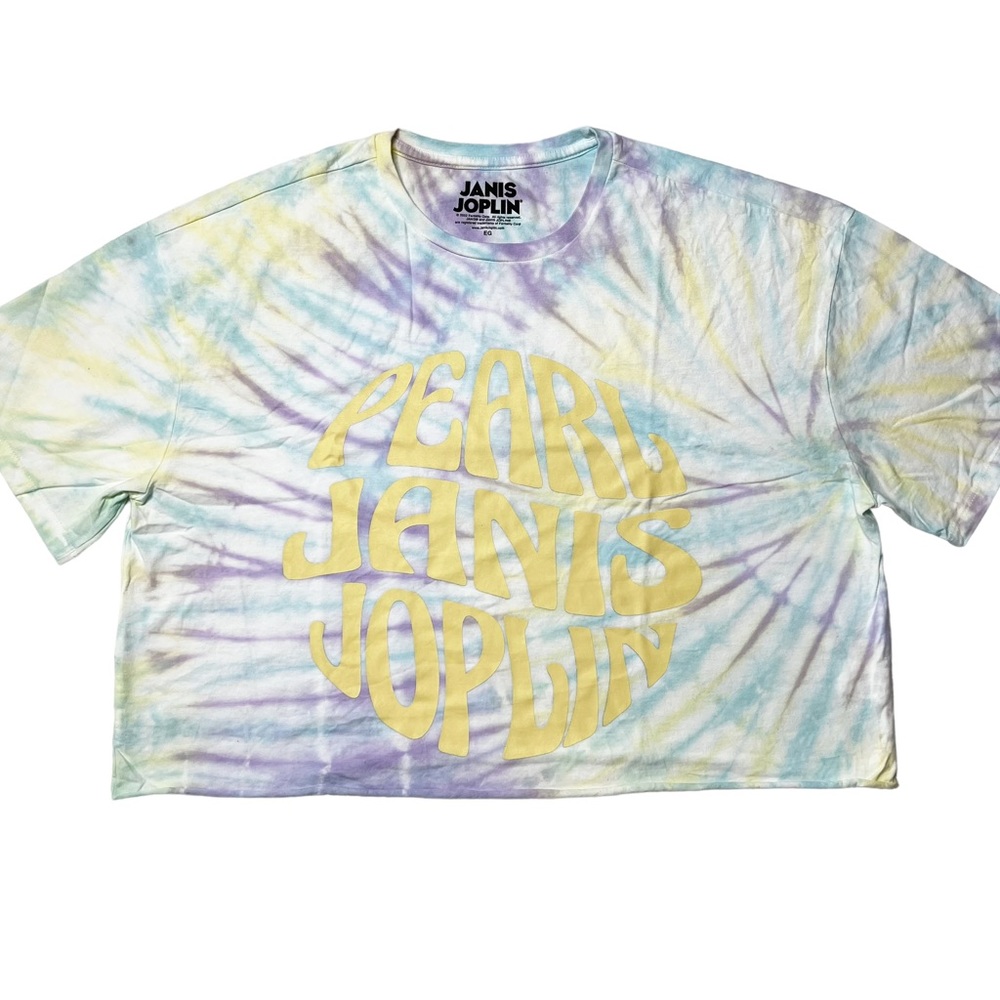 NWOT Janis Joplin Pearl Tie Dye Crop Graphic T-Shirt Blue/ Yellow Women’s Sz XL